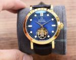 Copy Omega Watch Yellow Gold Bezel 41mm Watch Leather Strap